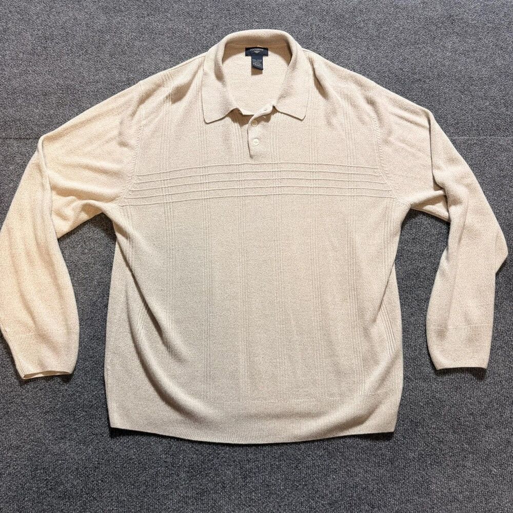 Dockers Sweater Mens 2XL Beige Knit Long Sleeve Collared Pullover Lightweight